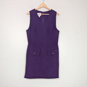 Vintage Anne Klein Dress Mini Wool Blend Preppy Classic Mod 90s Work Purple 10